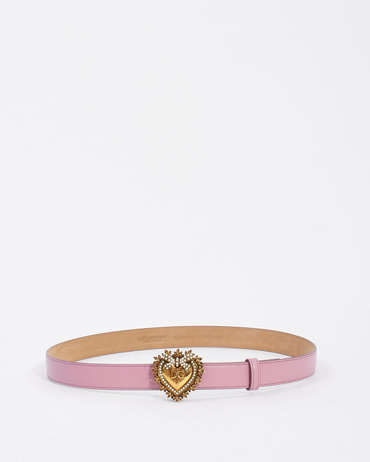 Dolce and Gabbana Lilac Leather Pearl Logo Heart Devotion Thin Belt - 85/34