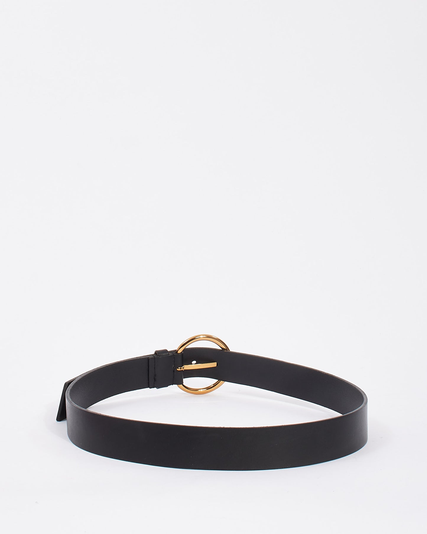 Miu Miu Vintage Black Leather Gold Round Logo Buckle Belt - 90/36