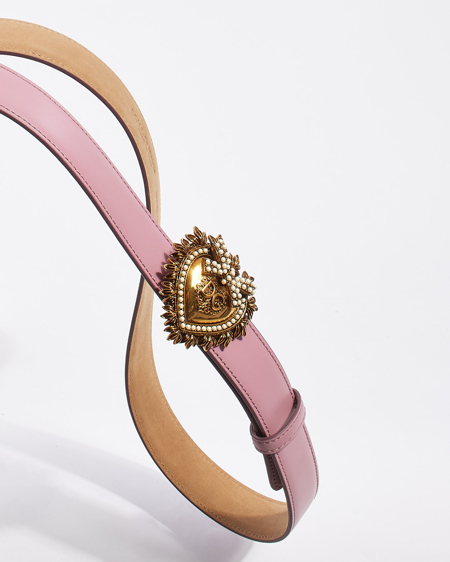 Dolce et Gabbana Ceinture fine en cuir lilas avec logo en perles Heart Devotion - 85/34