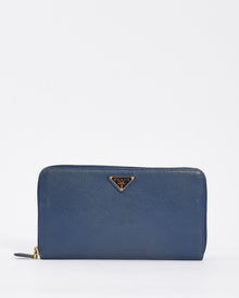  Prada Blue Saffiano Leather Large Zippy Wallet