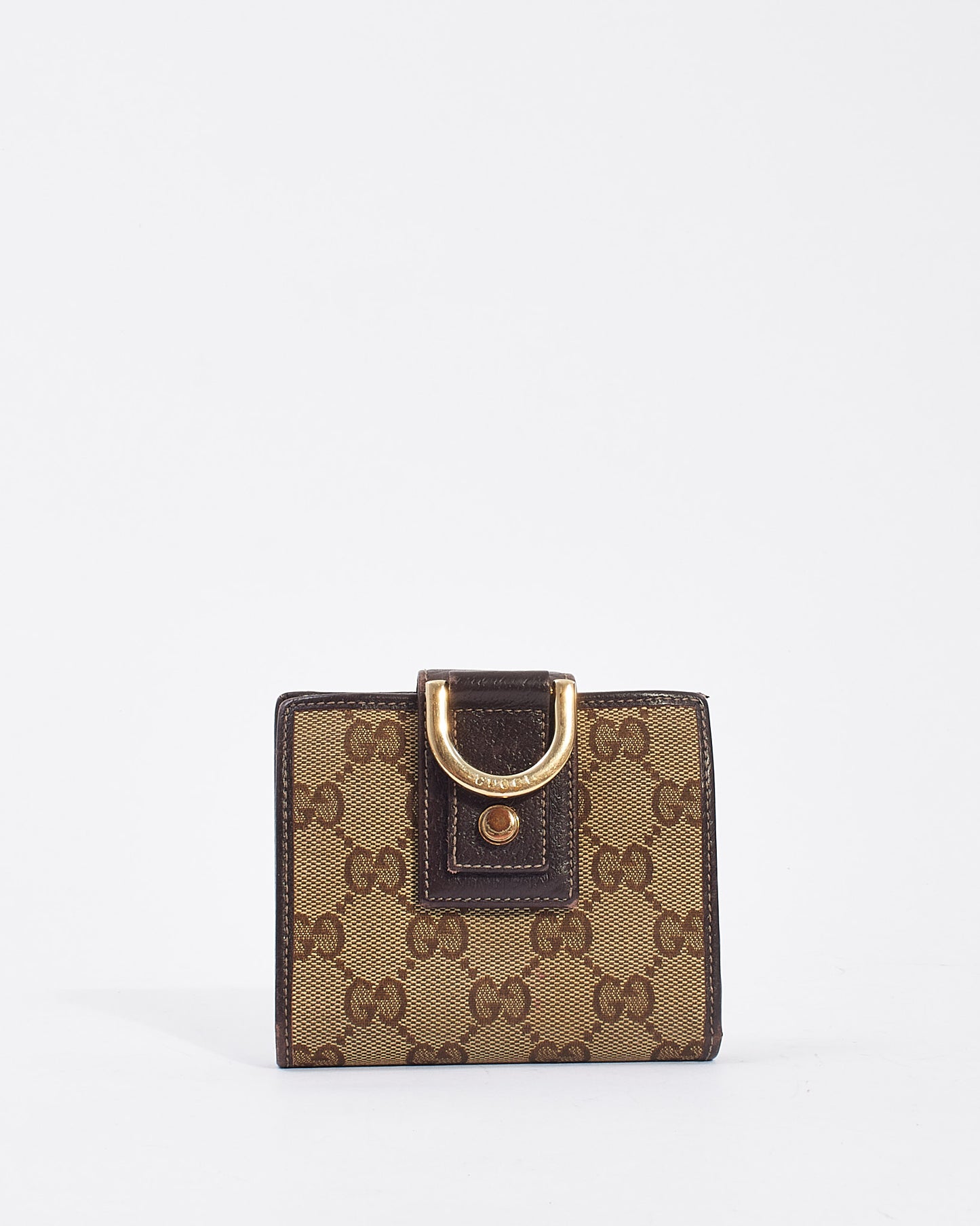 Portefeuille compact avec anneau en D en toile monogramme GG marron Gucci