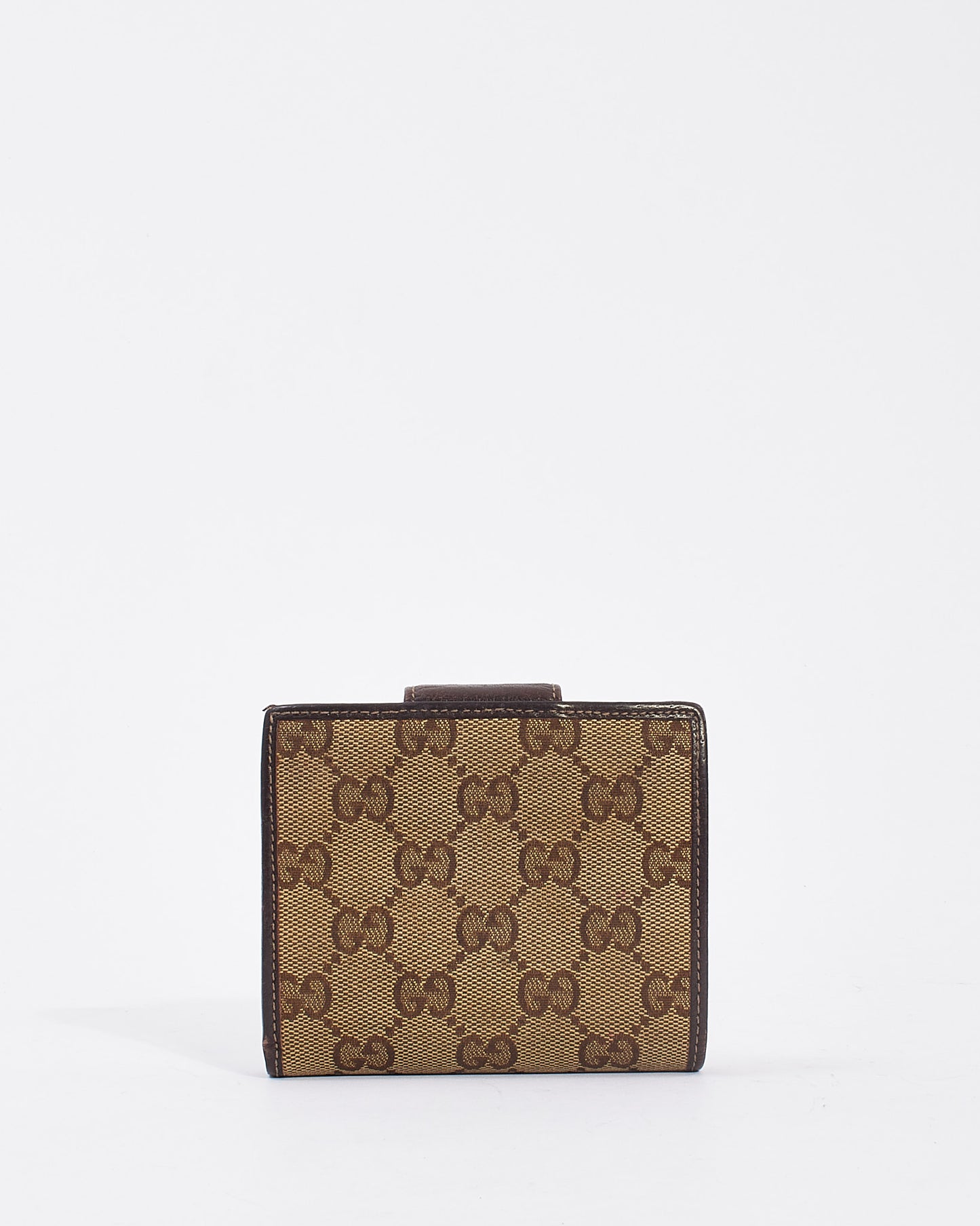 Gucci Brown Monogram GG Canvas D Ring Compact Wallet