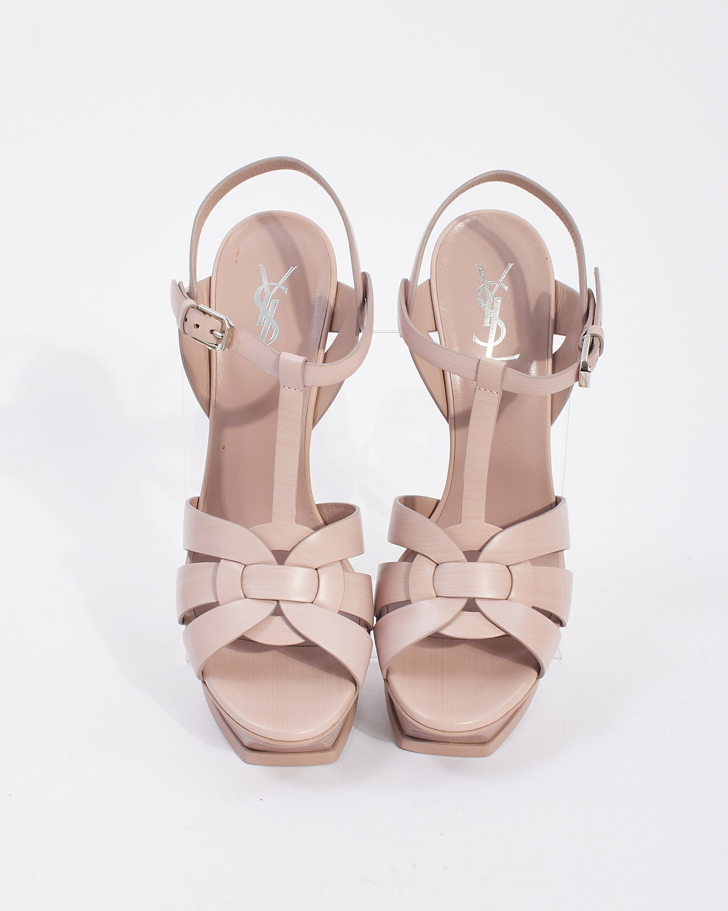 Saint Laurent Blush Pink Leather Tribute Platform Sandals - 40