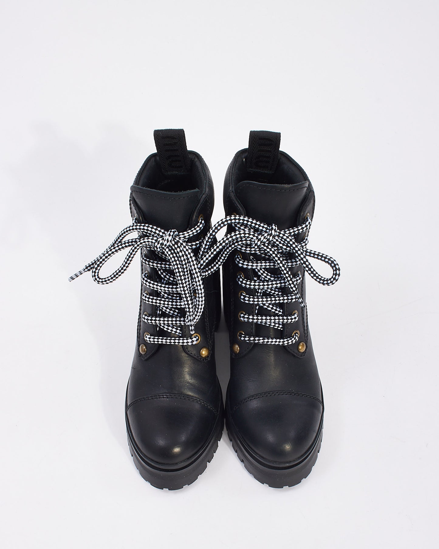 Miu Miu Black Leather Lace Up Heeled Booties - 36.5