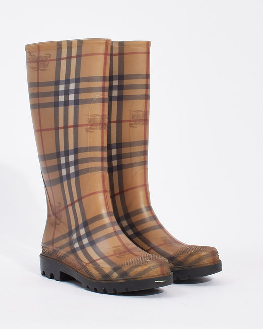 Burberry Beige Haymarket Check Rain Boots - 36