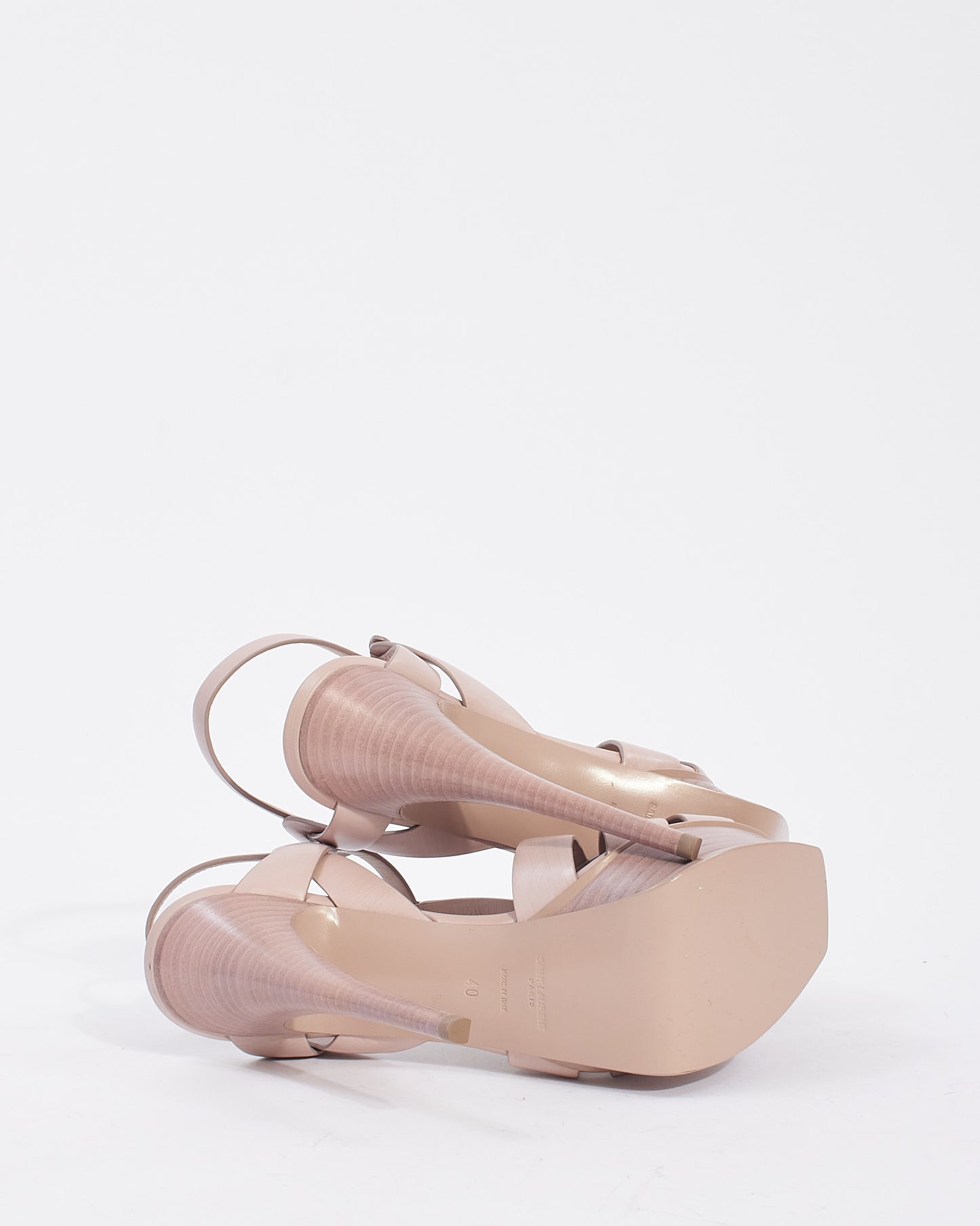 Saint Laurent Blush Pink Leather Tribute Platform Sandals - 40