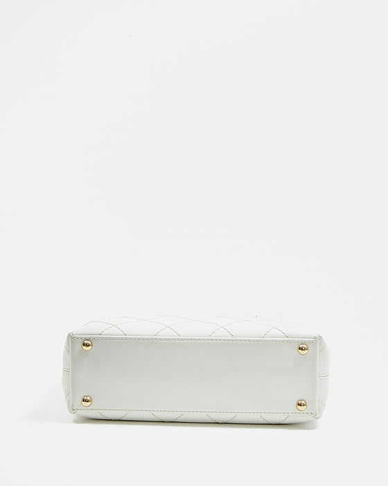 Chanel White Leather Quilted Top Handle Bag