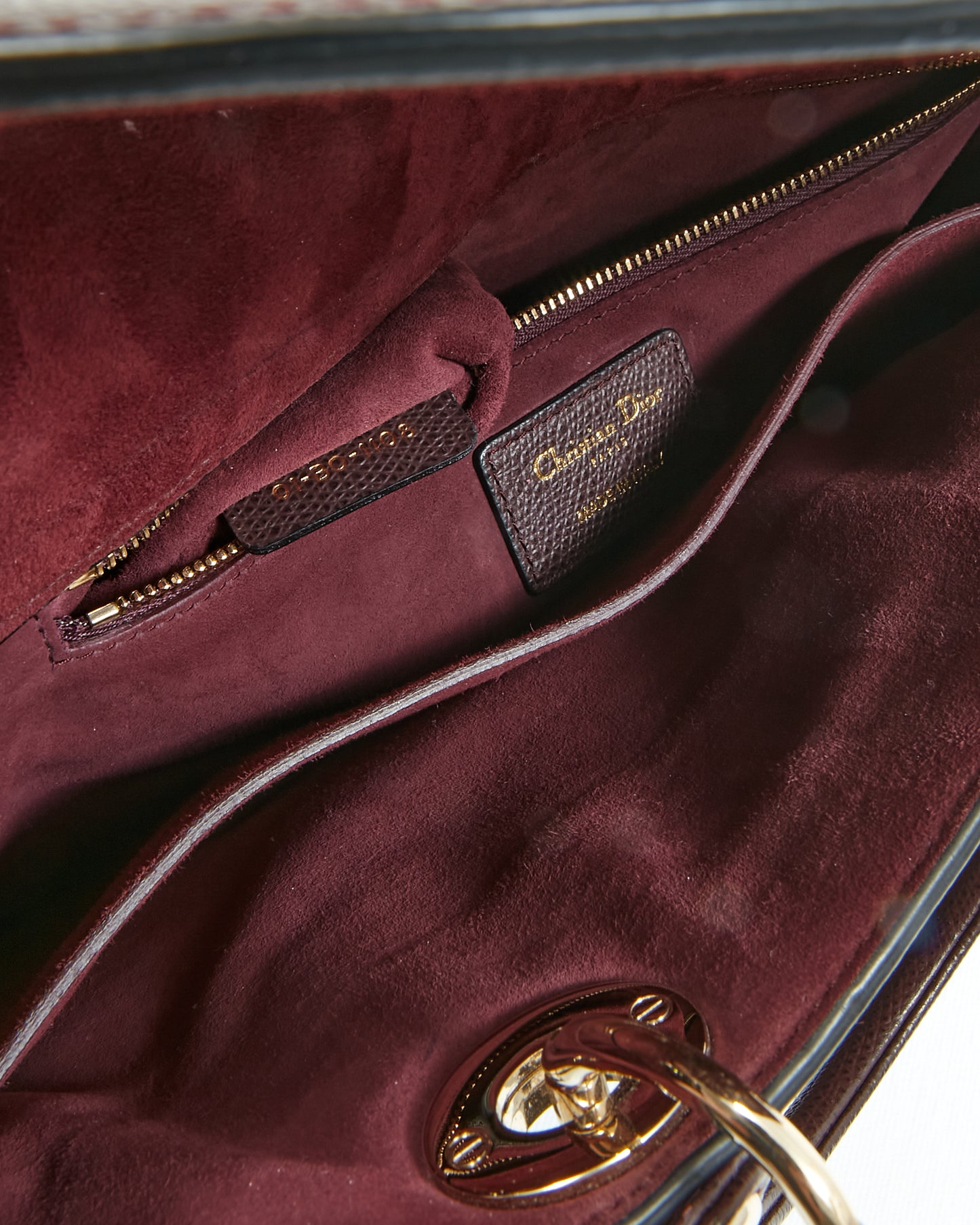 Dior Burgundy Leather Gold Tone Hardware Large Lady Dior Bag