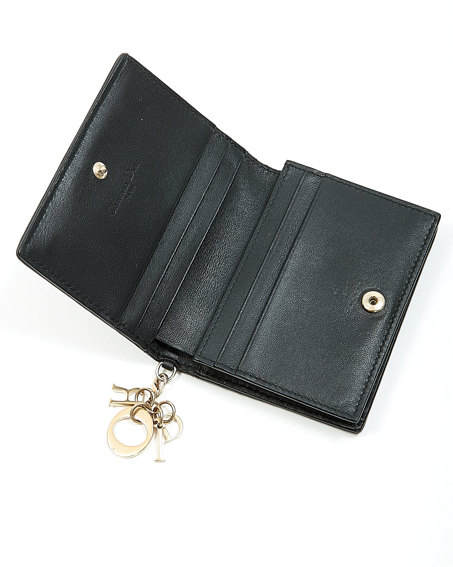 Mini portefeuille Cannage Lady Dior en cuir noir Dior