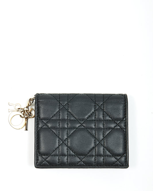 Mini portefeuille Cannage Lady Dior en cuir noir Dior