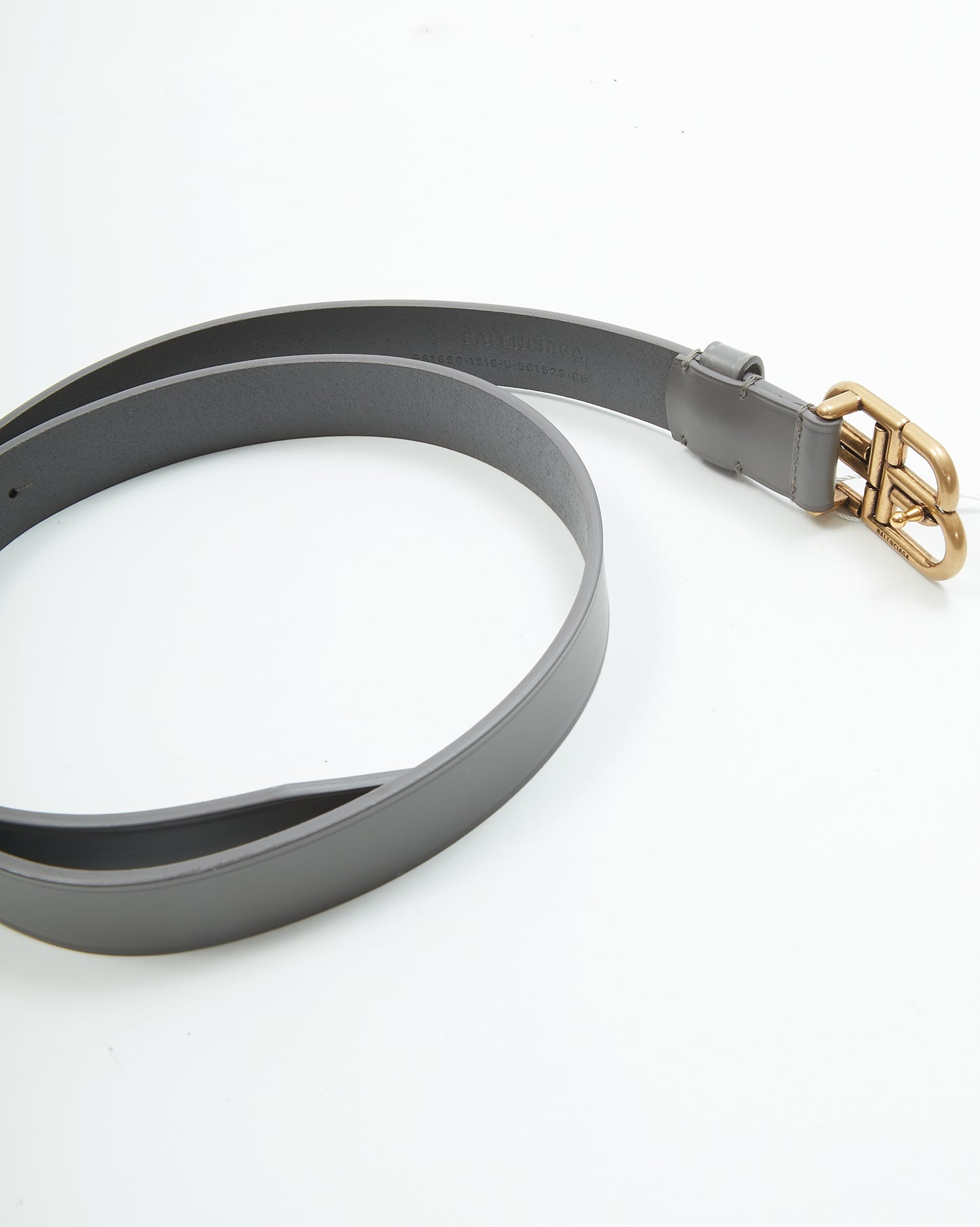 Balenciaga Grey Leather Logo Thin Belt - 85