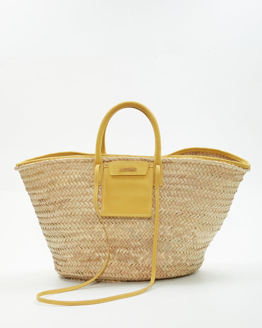 Jacquemus Yellow/Beige Straw Large Tote Bag
