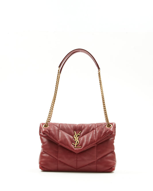 Saint Laurent Burgundy Leather Small LouLou Puffer Chain Shoulder Bag