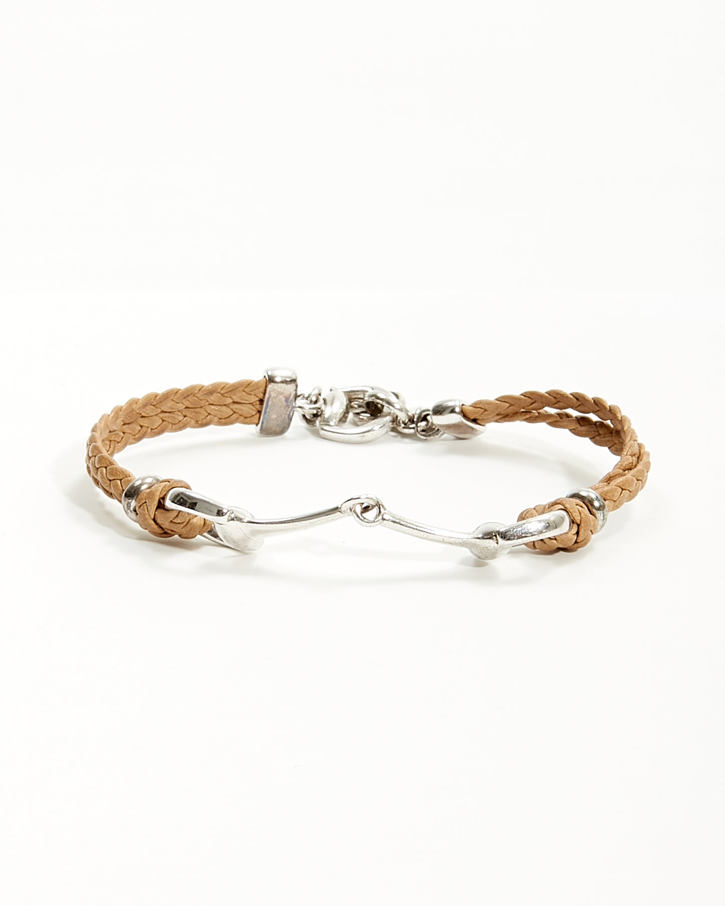 Gucci Beige Braided Leather Cord Horsebit Bracelet