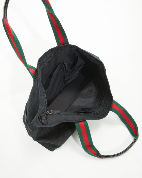 Gucci Black GG Canvas Diaper Zip Web Tote Bag