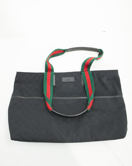 Gucci Black GG Canvas Diaper Zip Web Tote Bag