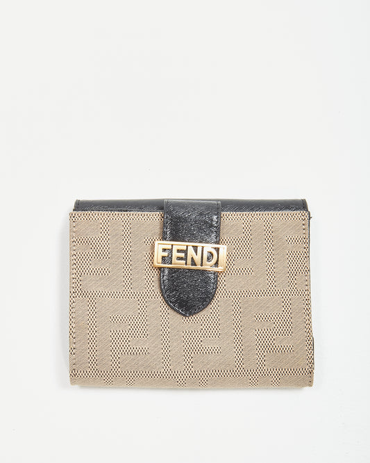 Fendi Beige Canvas Zucca Print Compact French Purse Wallet