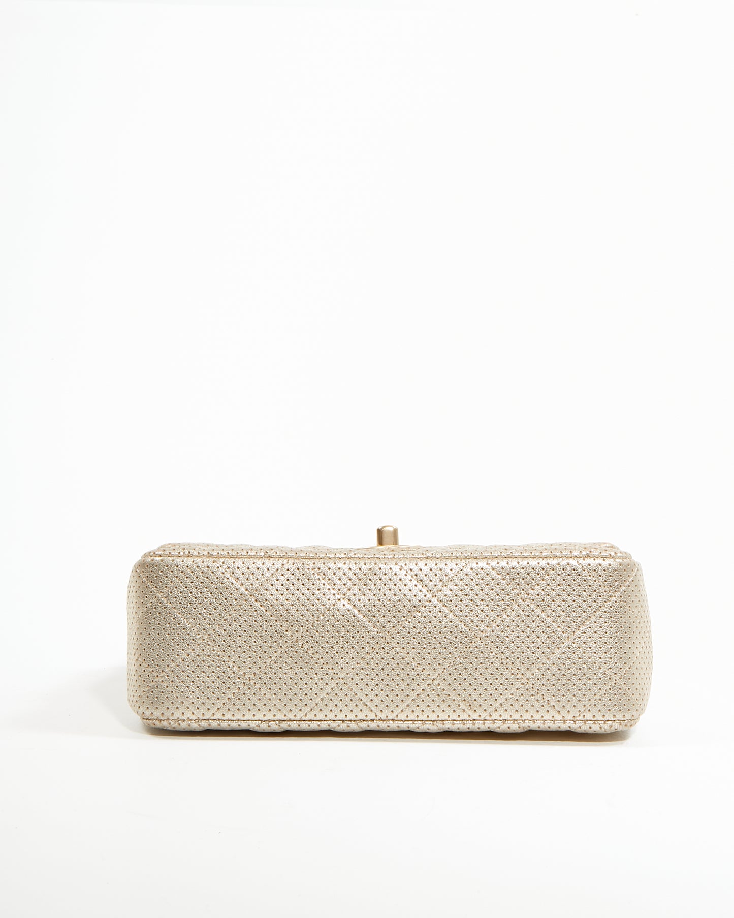 Chanel Gold Metallic Perforated Lambskin Mini Rectangular Classic Flap Bag