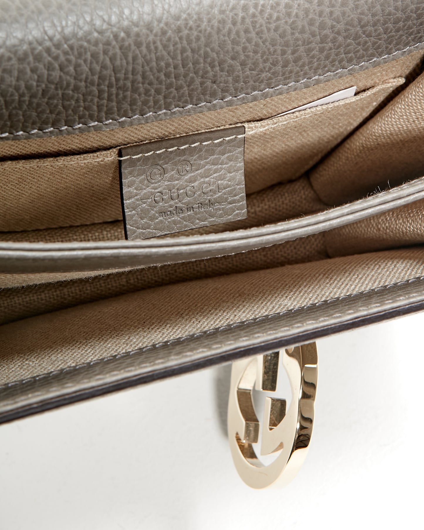 Gucci Grey Pebbled Leather Interlocking G Chain Crossbody Bag