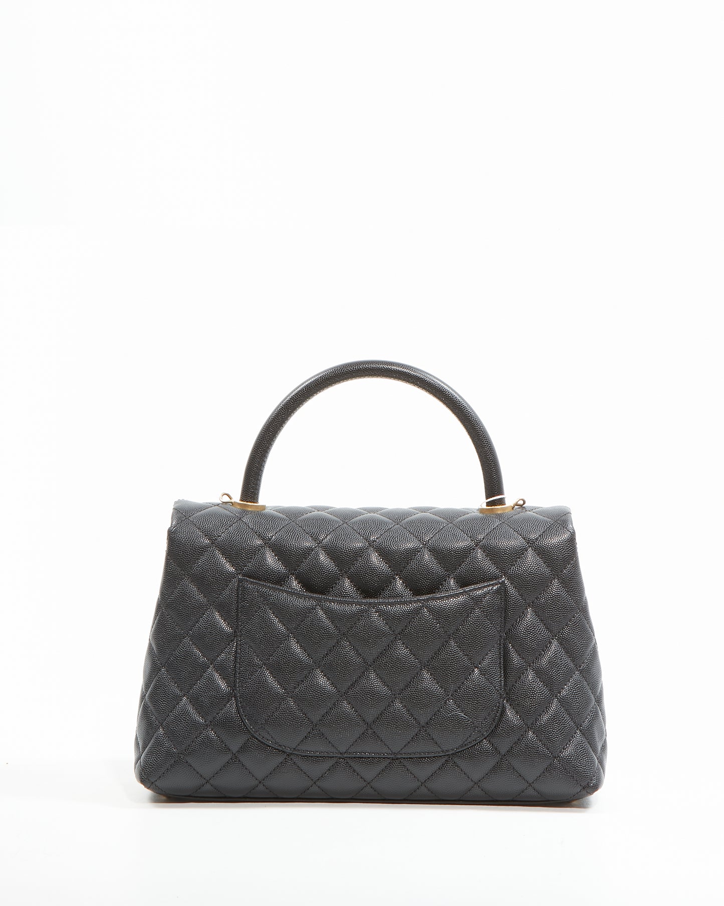 Sac à rabat avec poignée en coco matelassé moyen Chanel Black Caviar