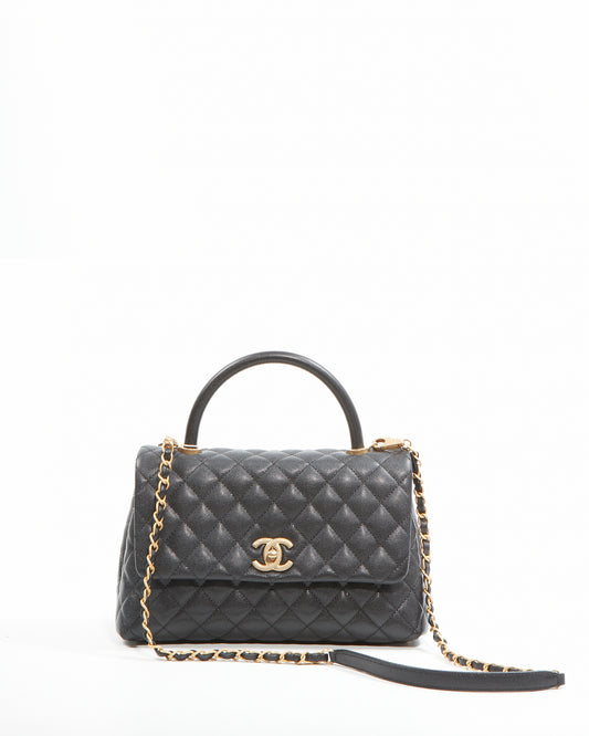 Chanel Black Caviar Medium Quilted Coco Handle Flap Bag