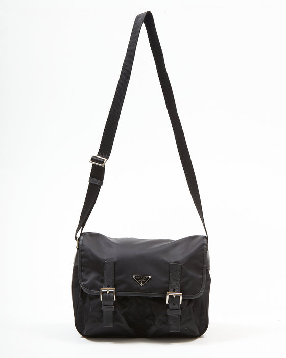 Prada Black Nylon Tessuto Two Pocket Crossbody Bag
