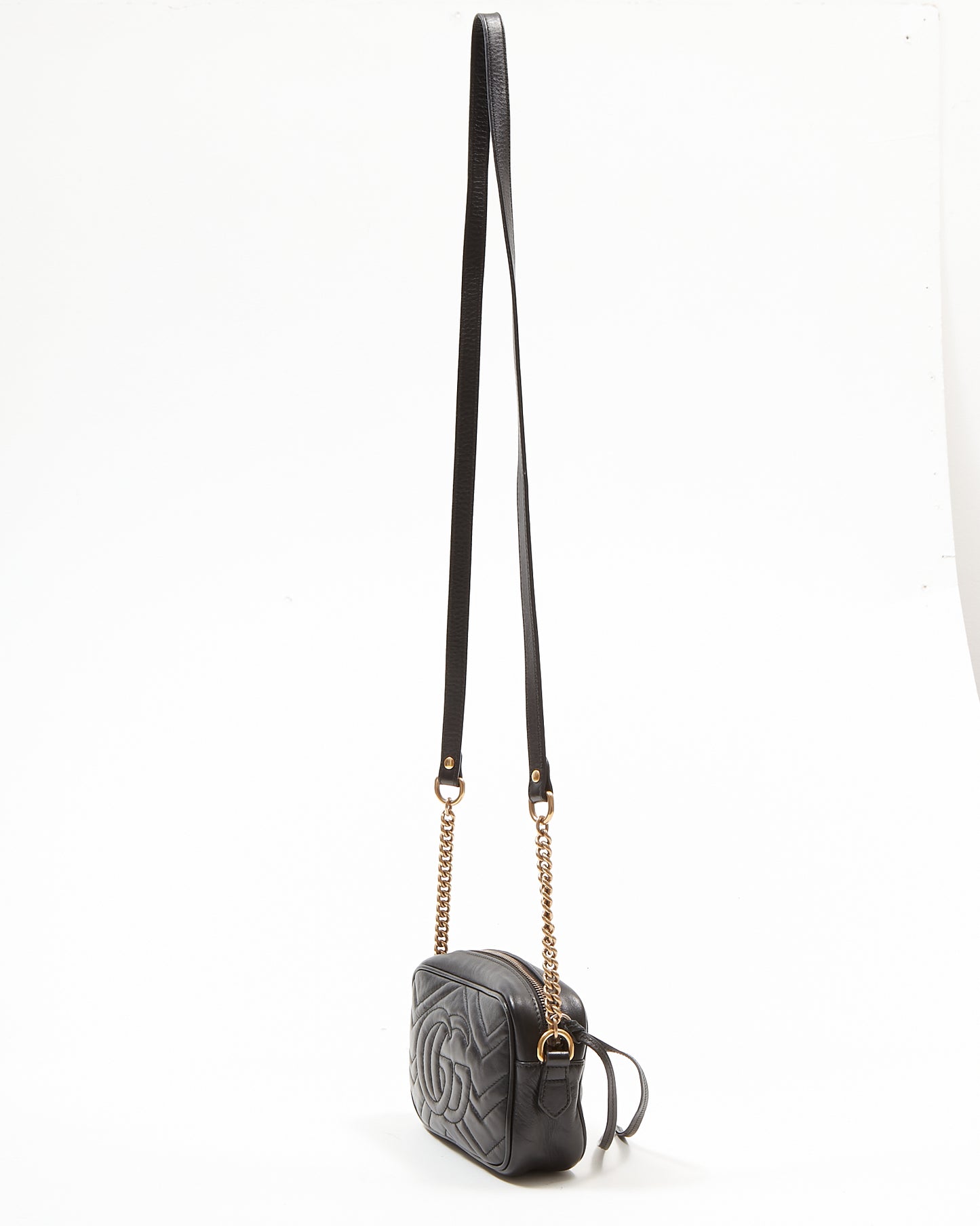 Mini sac pour appareil photo avec chaîne Marmont Matelasse en cuir noir Gucci