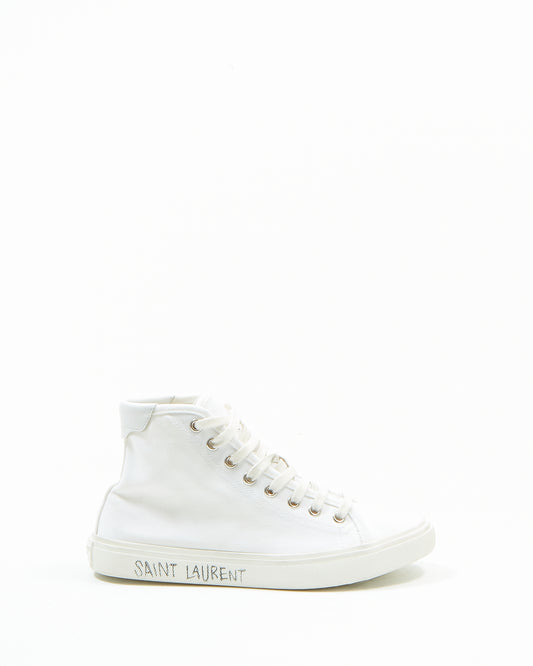 Saint Laurent White Canvas Malibu Mid-Top Sneaker - 35.5