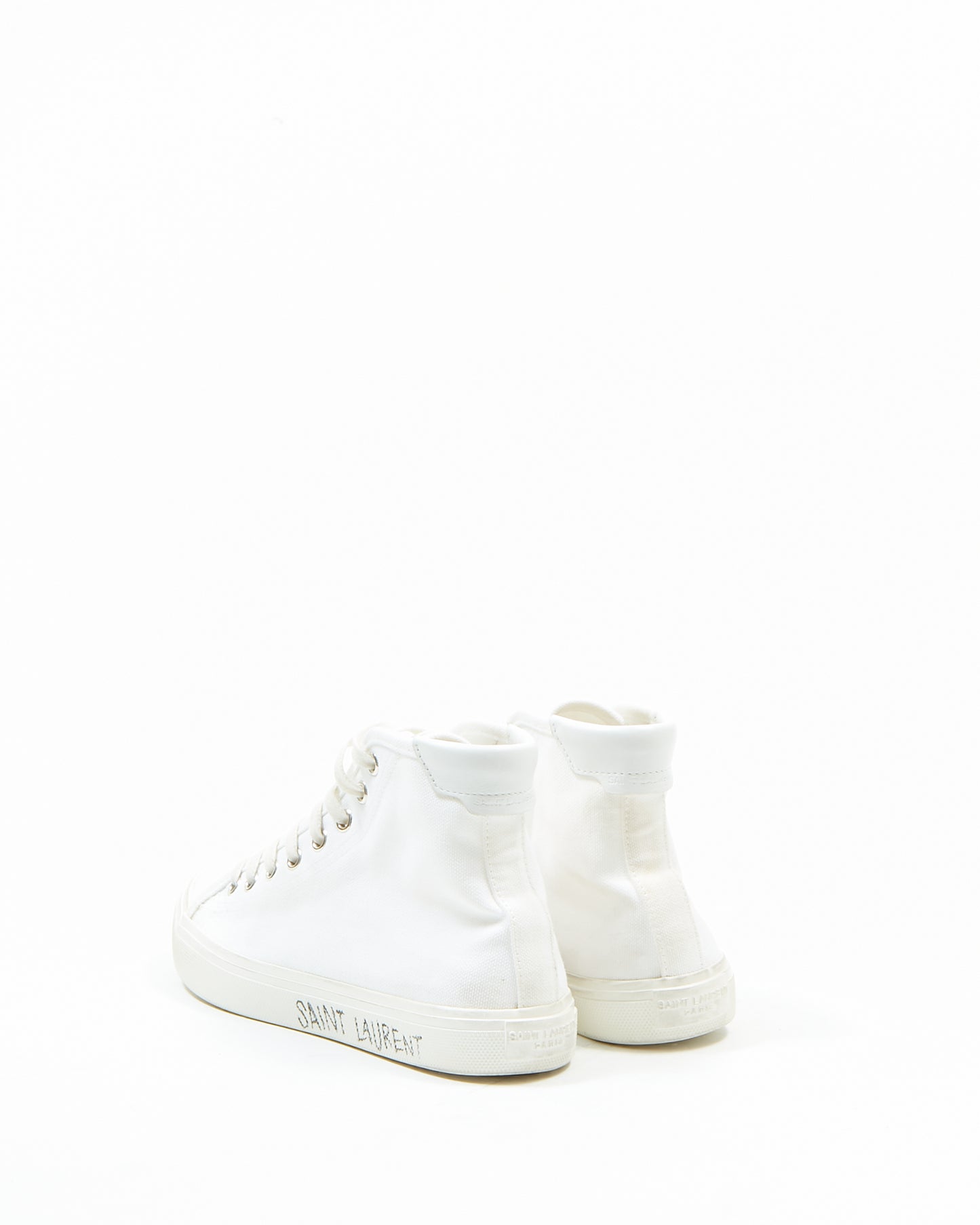 Saint Laurent White Canvas Malibu Mid-Top Sneaker - 35.5