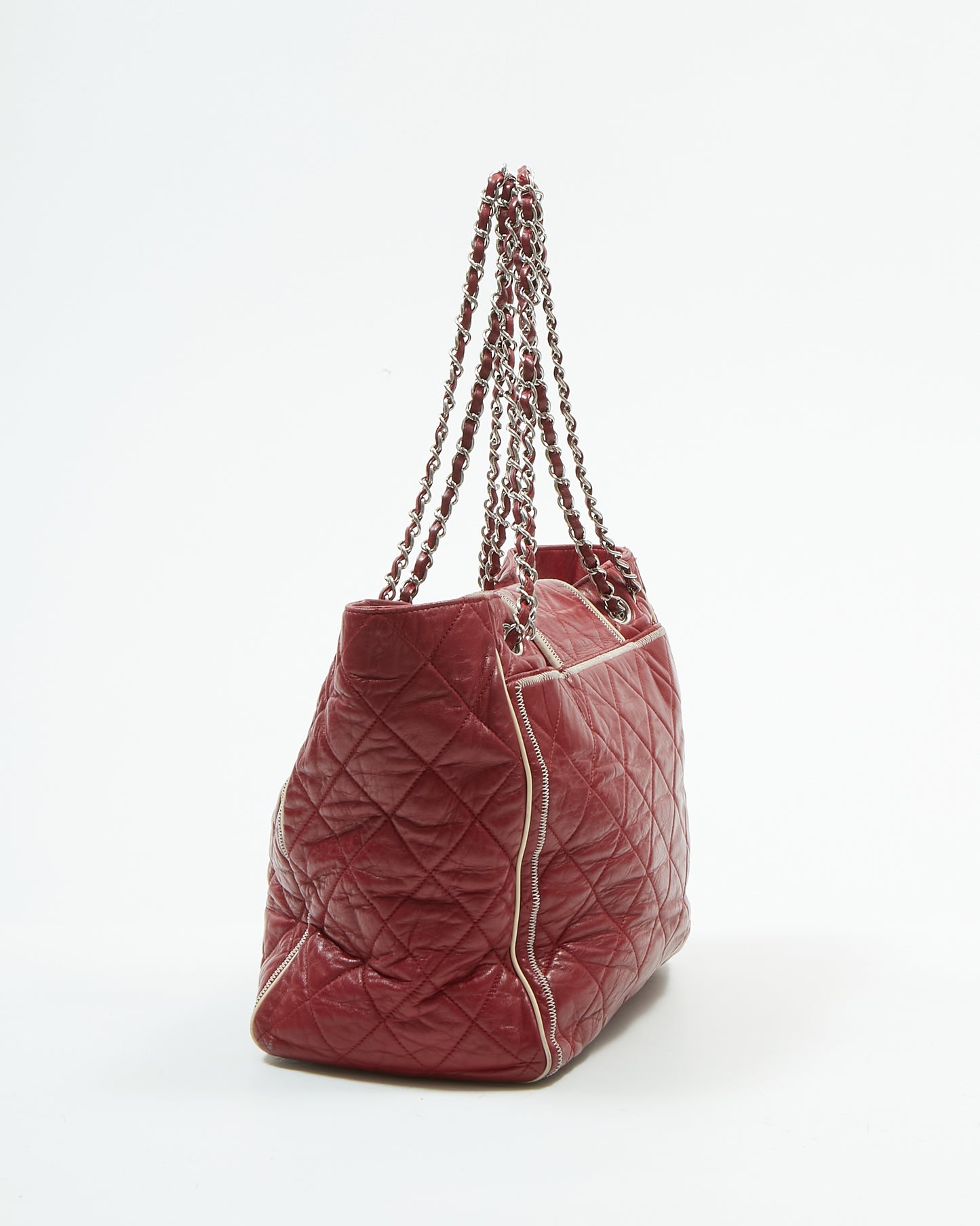 Chanel Red Burgundy Quilted Leather East West Reissue Tote