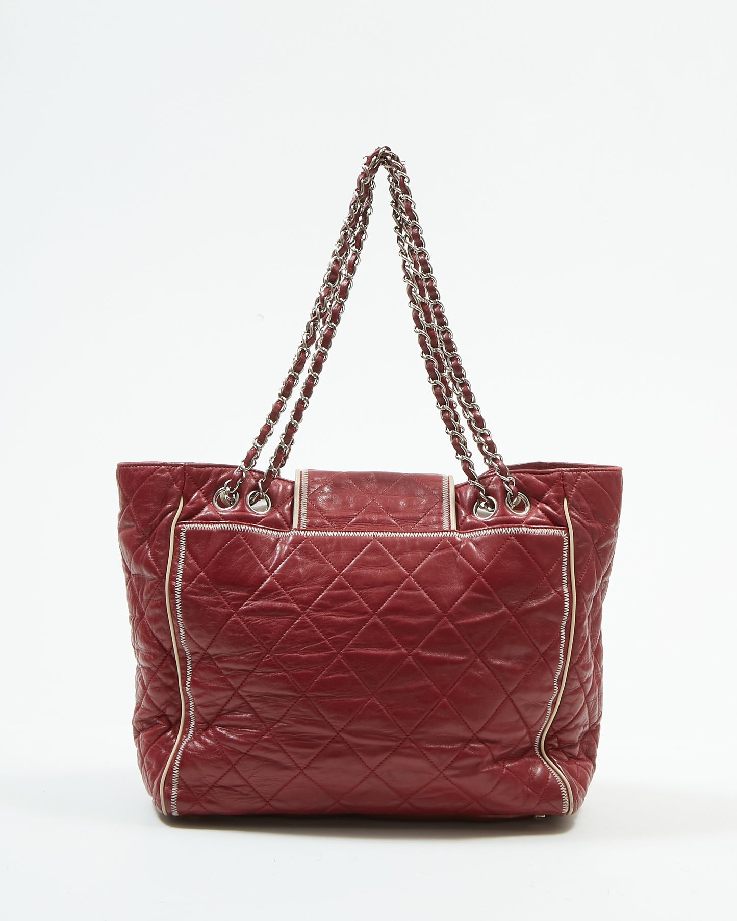 Chanel Red Burgundy Quilted Leather East West Reissue Tote