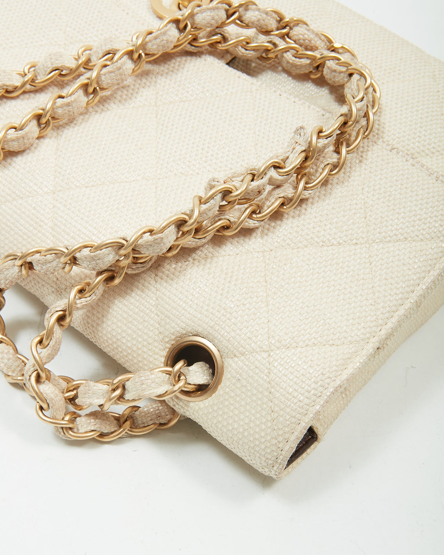 Chanel Vintage Beige Canvas Quilted Medium Double Flap Bag