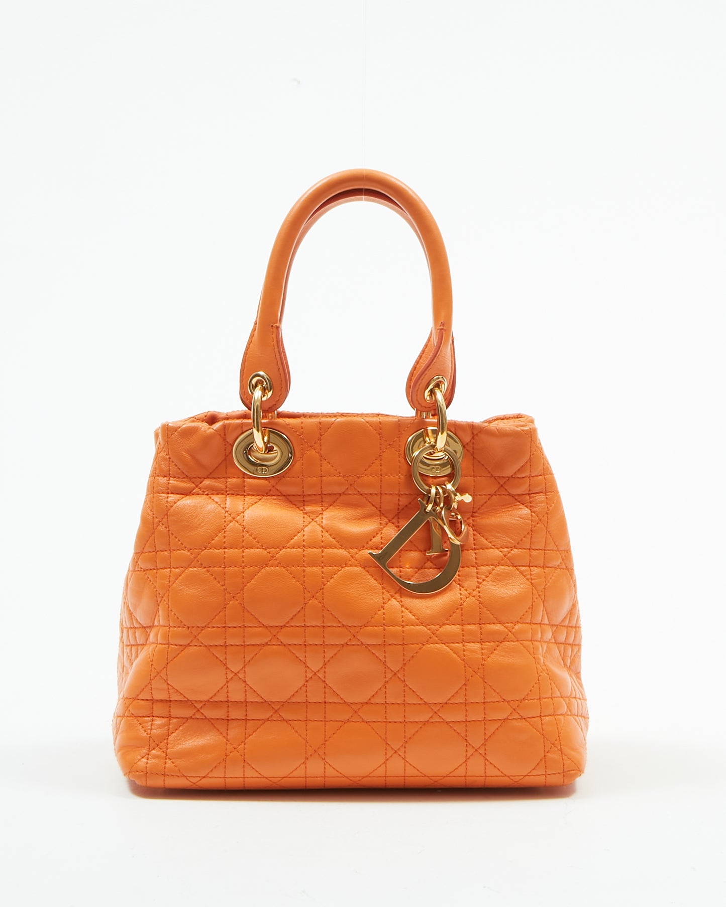 Petit sac cabas Cannage en cuir orange Dior