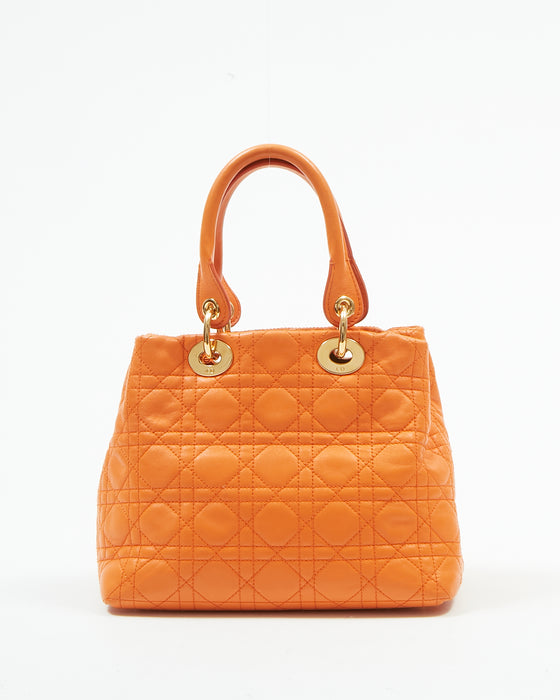 Dior Orange Leather Cannage Small Tote Bag