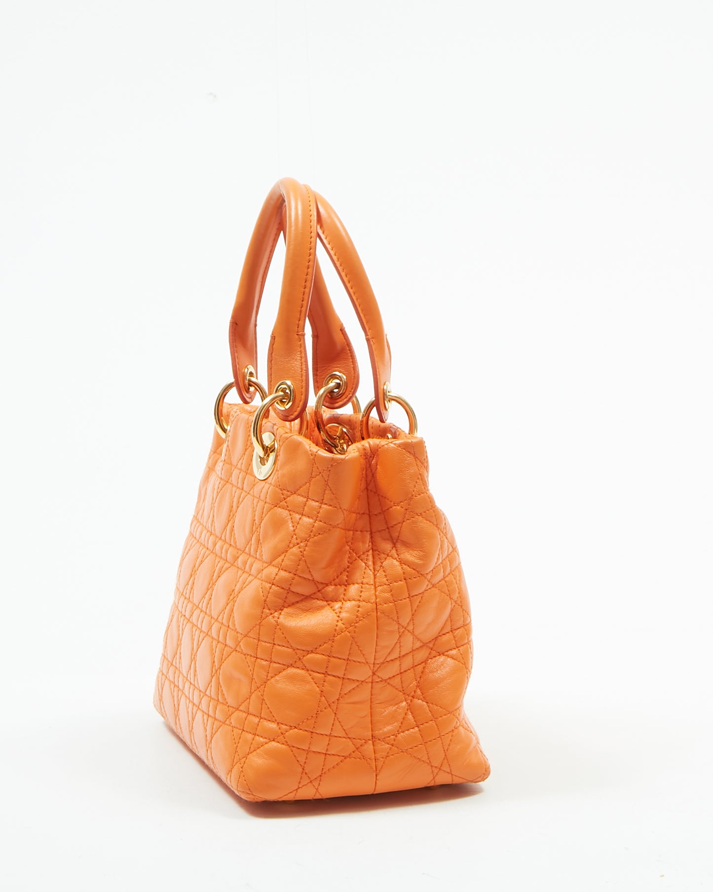 Petit sac cabas Cannage en cuir orange Dior