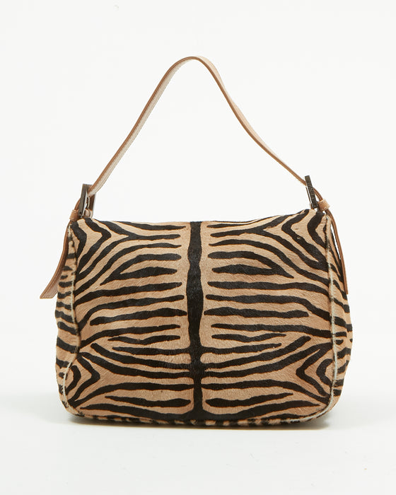 Fendi Beige/Brown Zebra Print Mamma Baguette Shoulder Bag