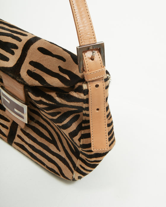 Fendi Beige/Brown Zebra Print Mamma Baguette Shoulder Bag