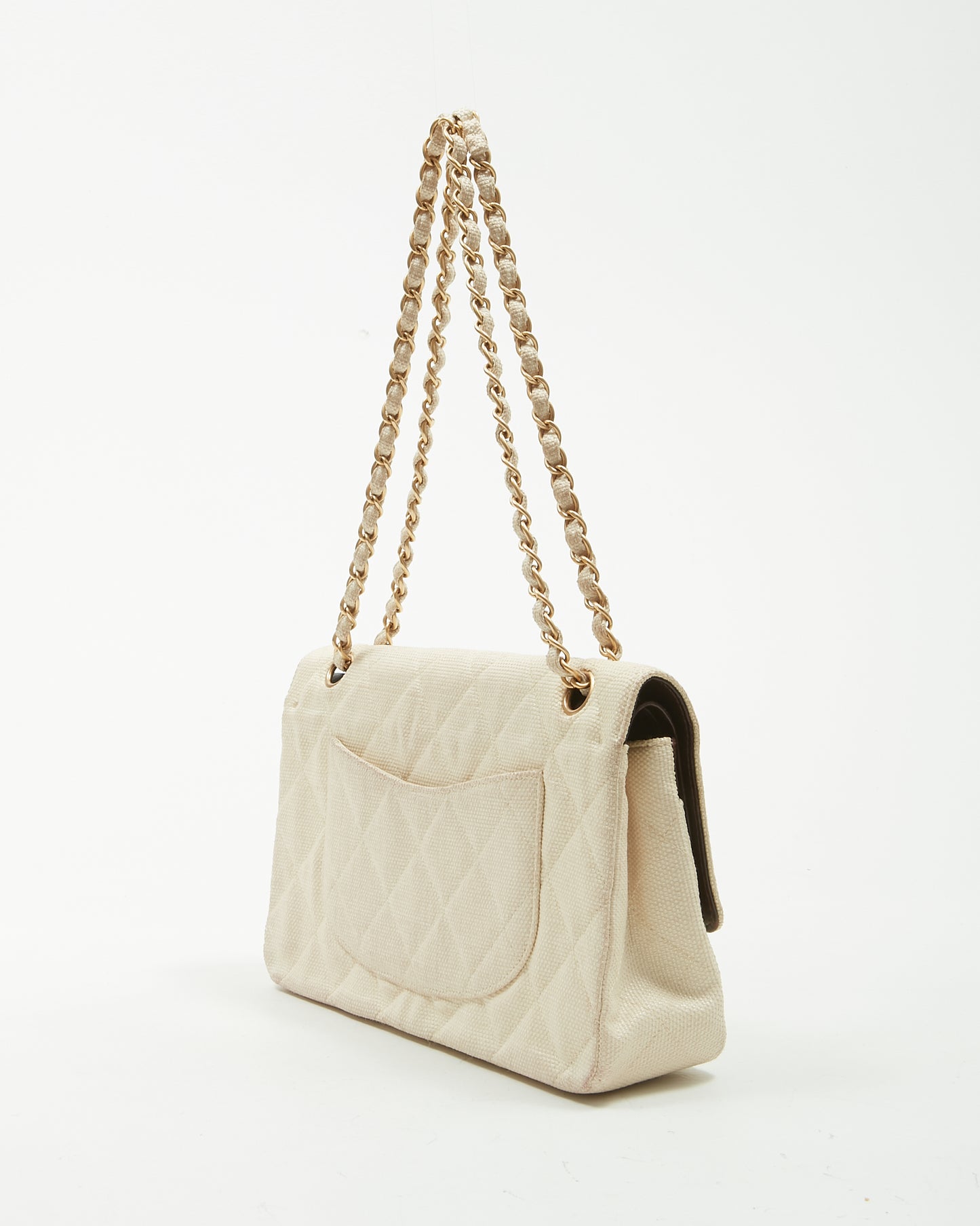 Chanel Vintage Beige Canvas Quilted Medium Double Flap Bag