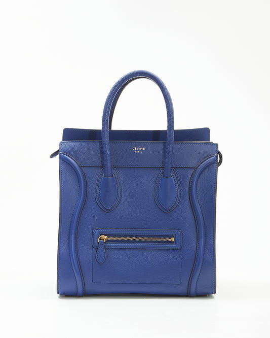 Celine Royal Blue Leather Micro Luggage Tote Bag