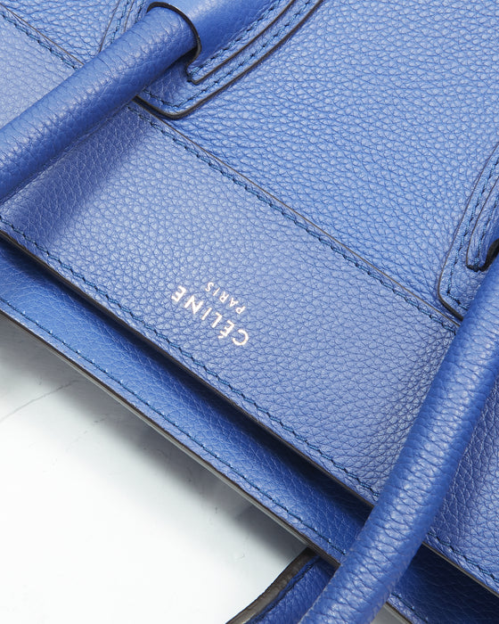 Celine Royal Blue Leather Micro Luggage Tote Bag