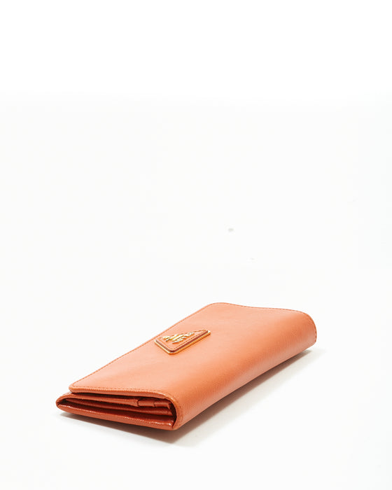 Prada Papaya Saffiano Leather Oro Triangle Flap Wallet