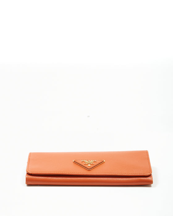 Prada Papaya Saffiano Leather Oro Triangle Flap Wallet