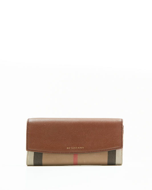Burberry Brown Leather & Canvas Nova Check Continental Wallet