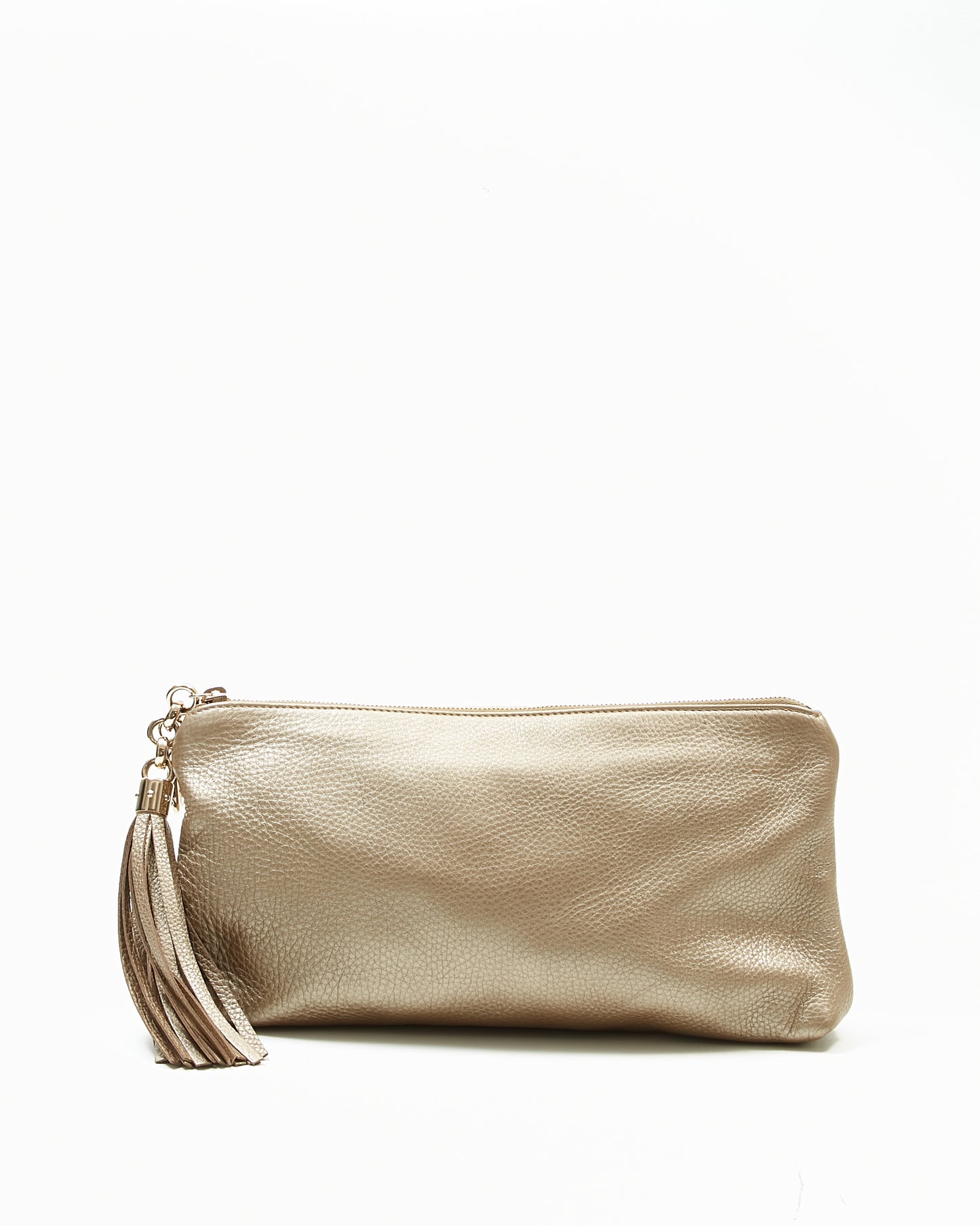 Gucci Gold Metallic Pebbled Leather Sienna Tassel Clutch Pouch