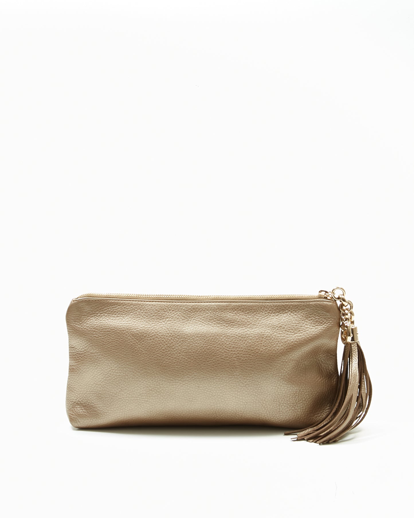 Gucci Gold Metallic Pebbled Leather Sienna Tassel Clutch Pouch