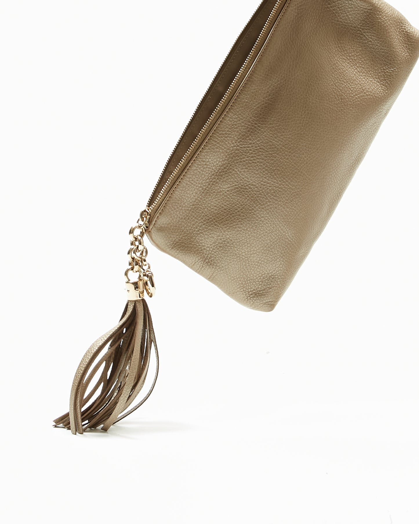 Gucci Gold Metallic Pebbled Leather Sienna Tassel Clutch Pouch