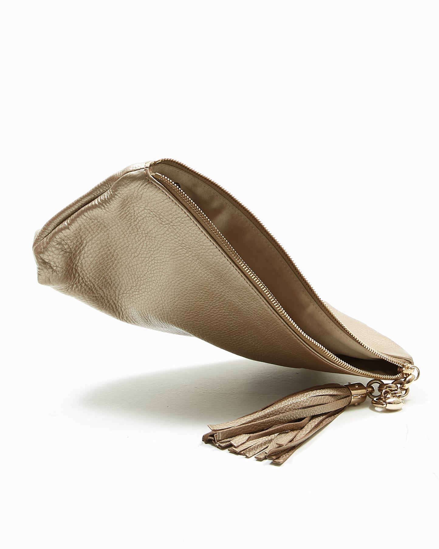 Gucci Gold Metallic Pebbled Leather Sienna Tassel Clutch Pouch