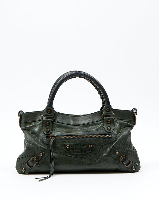 Balenciaga Forest Green Leather Motocross Classic First Bag