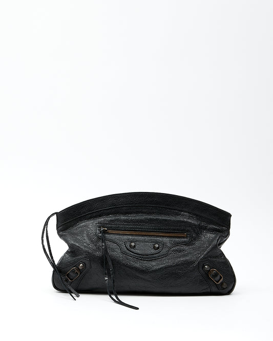 Balenciaga Black Leather Crinkled Giant 12 Premier Clutch