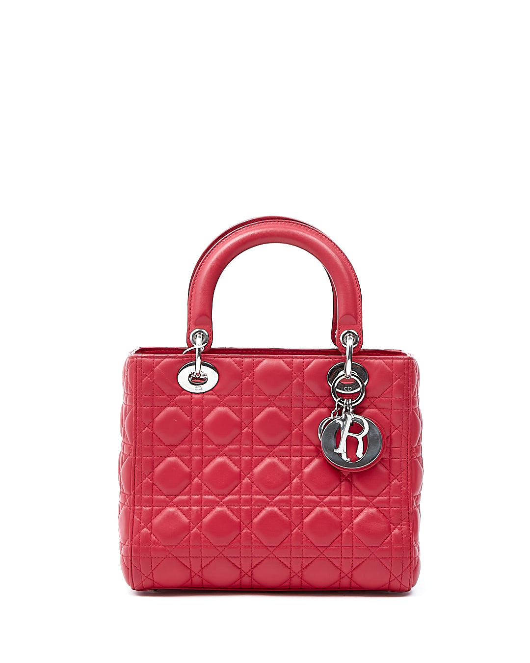 Dior Cherry Red Leather Cannage Medium Lady Dior Bag